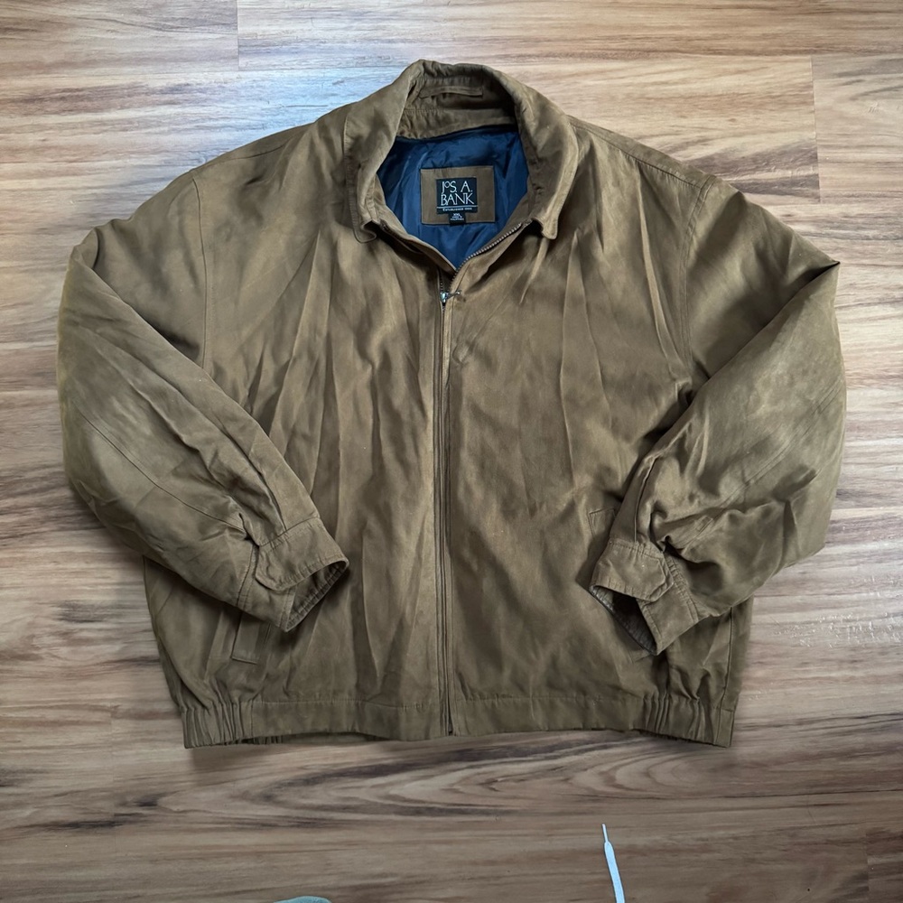 Jos. A. Bank Men's Tan Microfiber Bomber Jacket Plaid Lined